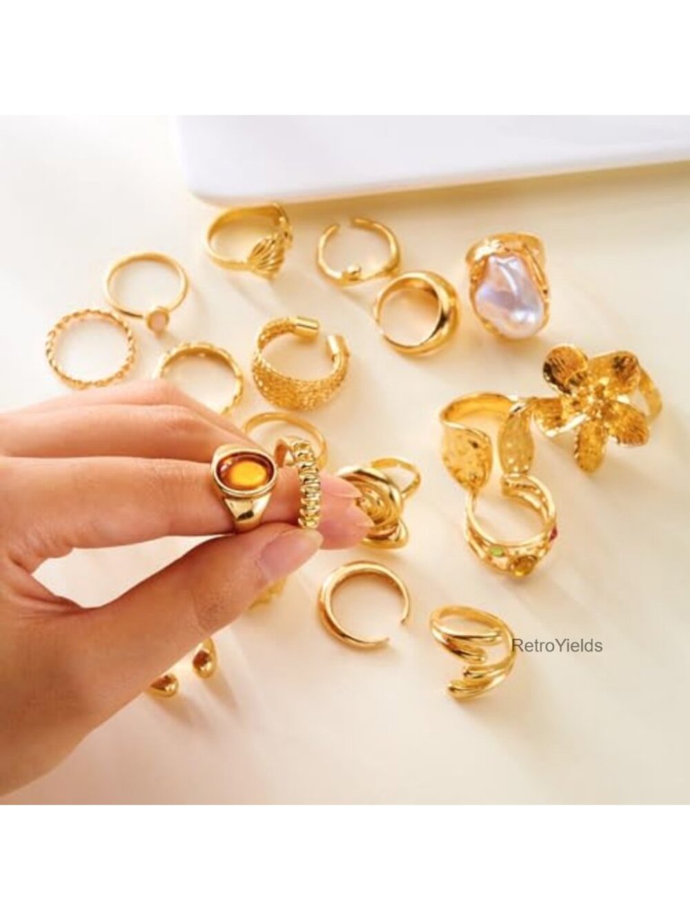 Chunky Stackable Open Band Rings Set Adjustable Statement Jewelry - Picture 6 of 6